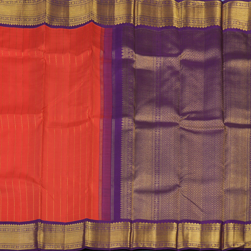 Hayagrivas Handloom Pinkish-Red Kanjivaram Silk Saree with Purple Border KBE2523C24-1