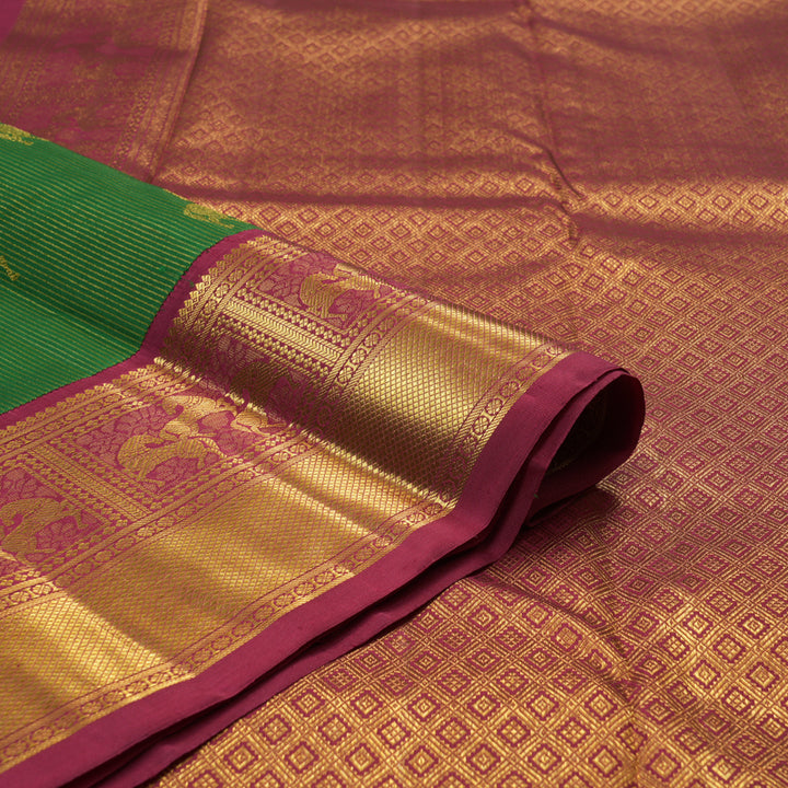 Hayagrivas Handloom Green Kanjivaram Silk Saree with Maroon Border KBE2523C27-1