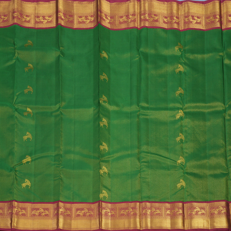 Hayagrivas Handloom Green Kanjivaram Silk Saree with Maroon Border KBE2523C27-1