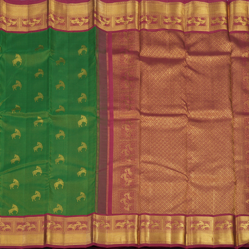 Hayagrivas Handloom Green Kanjivaram Silk Saree with Maroon Border KBE2523C27-1
