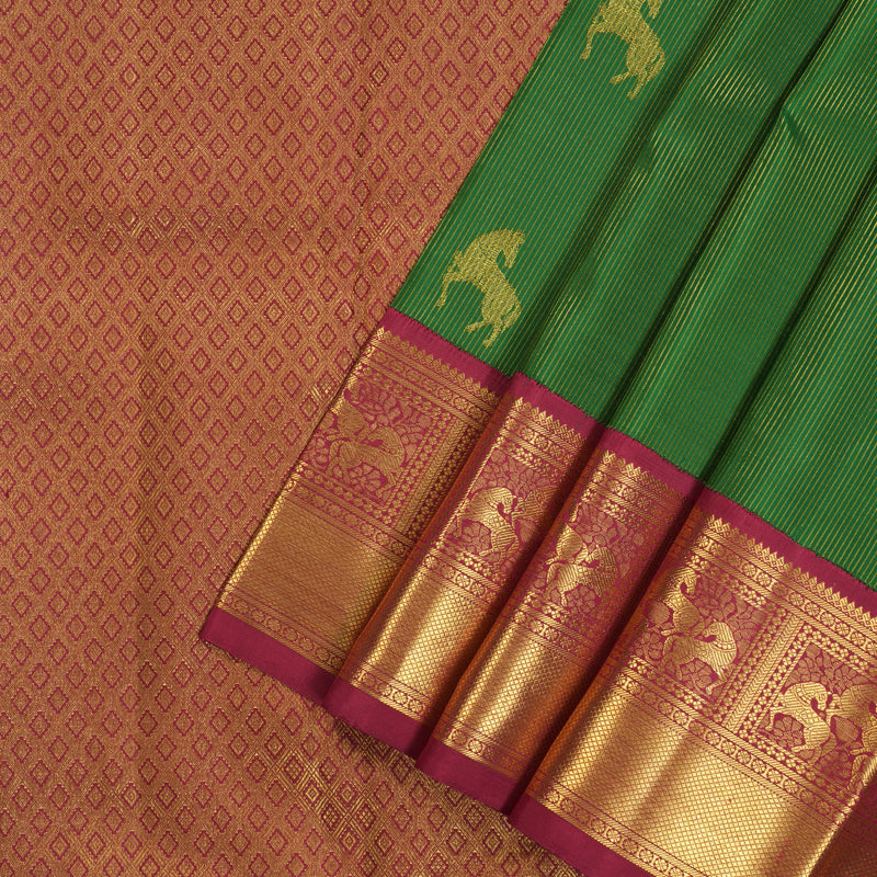 Hayagrivas Handloom Green Kanjivaram Silk Saree with Maroon Border KBE2523C27-1