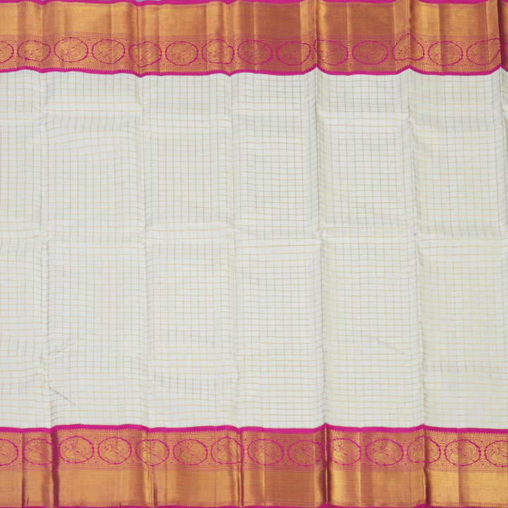 Hayagrivas Handloom Half-White Kanjivaram Silk Saree with Rani Pink Border KBE2523C30-1