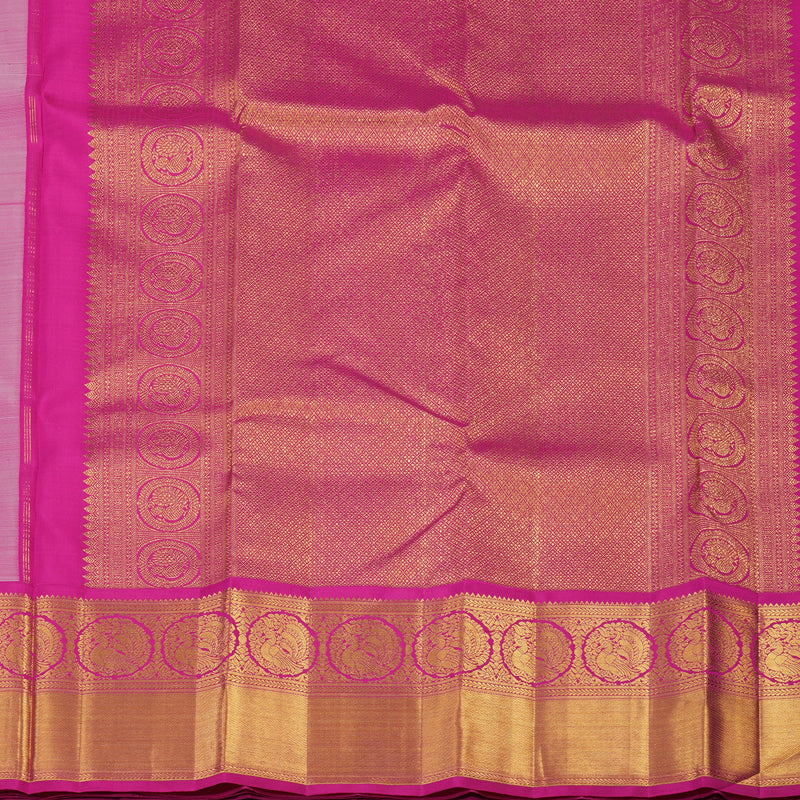 Hayagrivas Handloom Half-White Kanjivaram Silk Saree with Rani Pink Border KBE2523C30-1