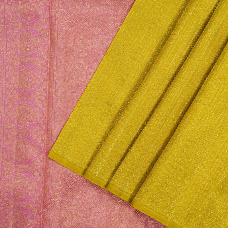 Hayagrivas Handloom Lemon Yellow Kanjivaram Silk Saree KBE2523C37-1