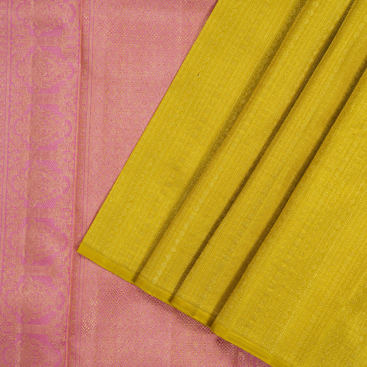 Hayagrivas Handloom Lemon Yellow Kanjivaram Silk Saree KBE2523C37-1