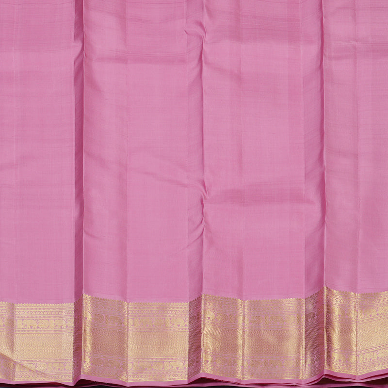 Hayagrivas Handloom Half-White Kanjivaram Silk Saree with Rose Pink Border KBE2523C43-1