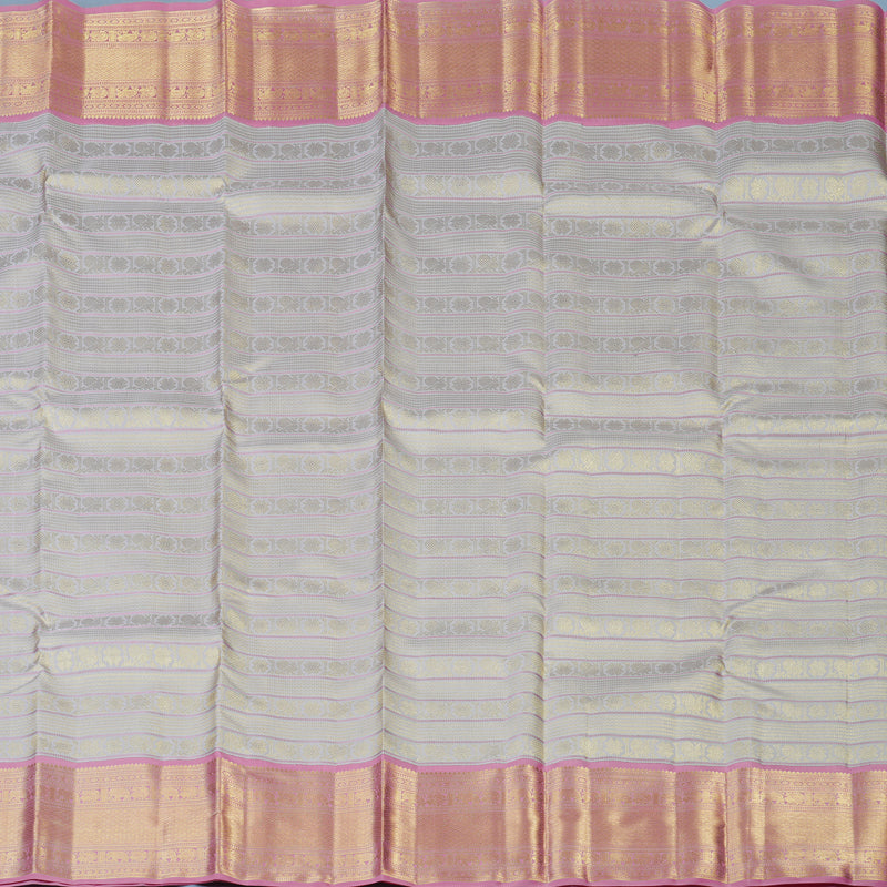 Hayagrivas Handloom Half-White Kanjivaram Silk Saree with Rose Pink Border KBE2523C43-1