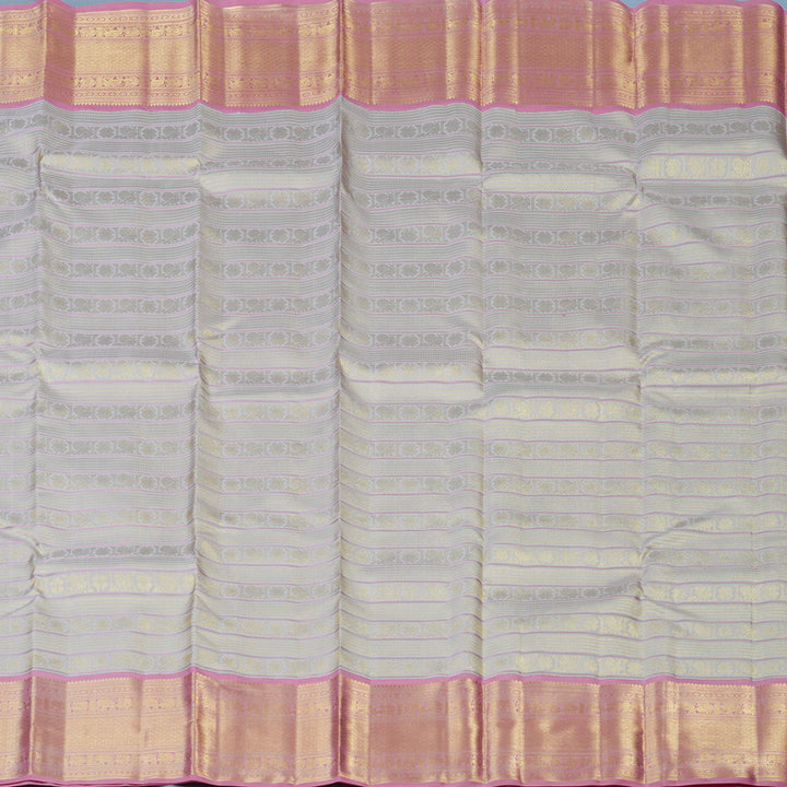 Hayagrivas Handloom Half-White Kanjivaram Silk Saree with Rose Pink Border KBE2523C43-1