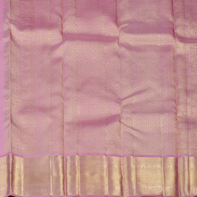 Hayagrivas Handloom Half-White Kanjivaram Silk Saree with Rose Pink Border KBE2523C43-1