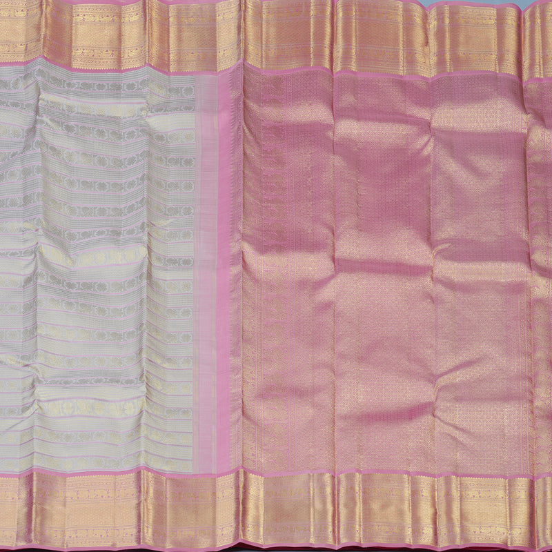 Hayagrivas Handloom Half-White Kanjivaram Silk Saree with Rose Pink Border KBE2523C43-1