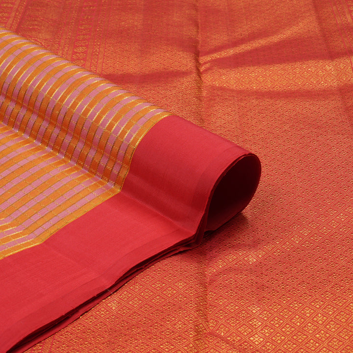 Hayagrivas Handloom Pink & Orange Checks Kanjivaram Silk Saree with Red Border KBE2523C49-2
