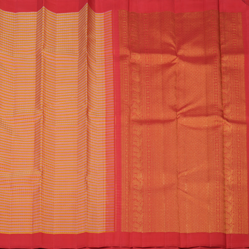 Hayagrivas Handloom Pink & Orange Checks Kanjivaram Silk Saree with Red Border KBE2523C49-2