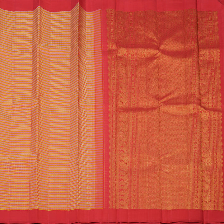 Hayagrivas Handloom Pink & Orange Checks Kanjivaram Silk Saree with Red Border KBE2523C49-2