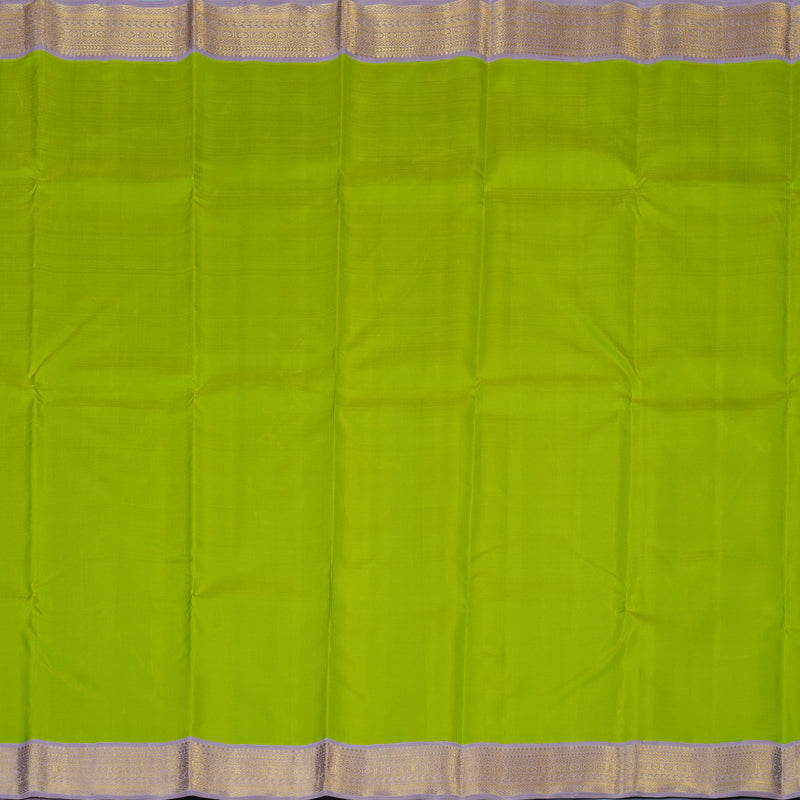 Hayagrivas Handloom Parrot Green Kanjivaram Silk Saree with Lilac Border KBF82D1-3