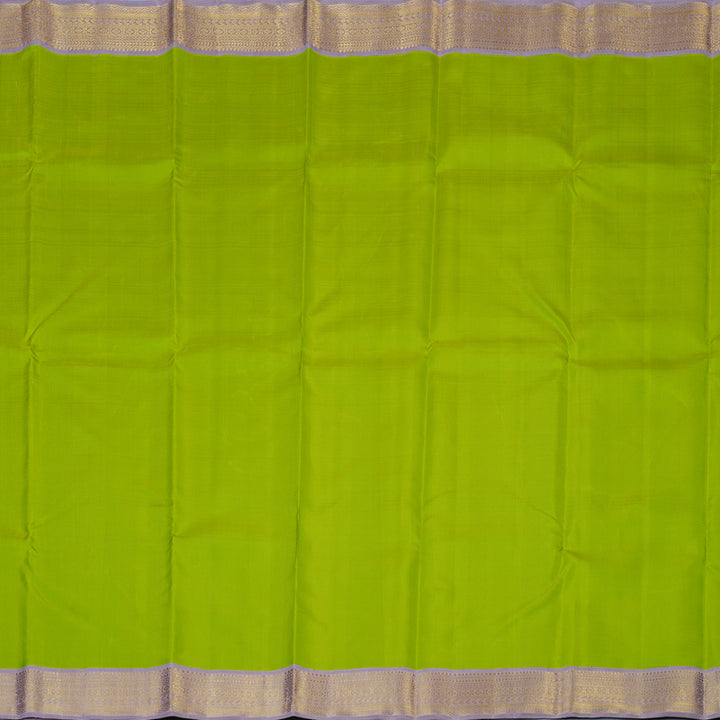 Hayagrivas Handloom Parrot Green Kanjivaram Silk Saree with Lilac Border KBF82D1-3