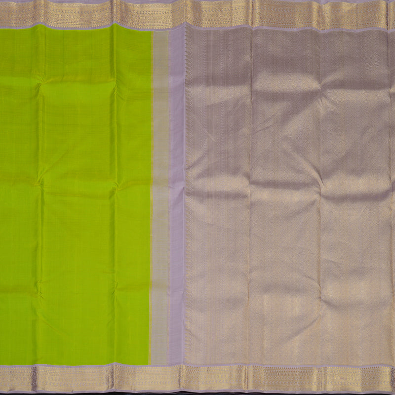 Hayagrivas Handloom Parrot Green Kanjivaram Silk Saree with Lilac Border KBF82D1-3