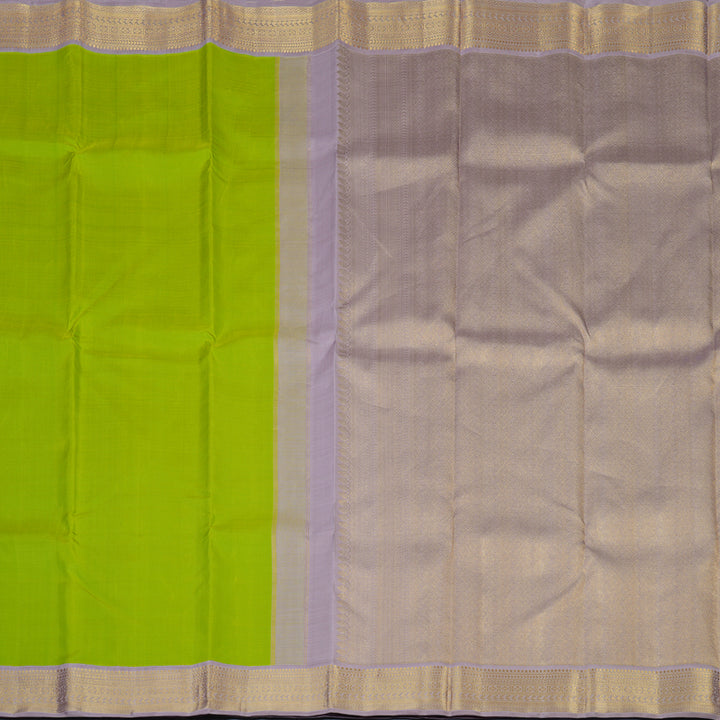 Hayagrivas Handloom Parrot Green Kanjivaram Silk Saree with Lilac Border KBF82D1-3