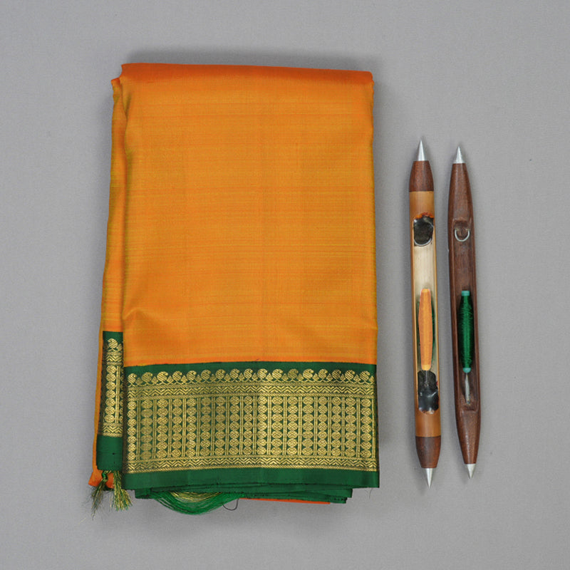 Hayagrivas Handloom Sunset Orange Kanjivaram Silk Saree with Bottle Green Border KBE2525C3-1