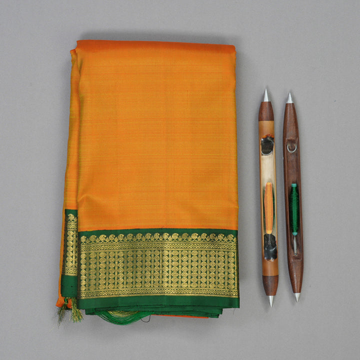 Hayagrivas Handloom Sunset Orange Kanjivaram Silk Saree with Bottle Green Border KBE2525C3-1