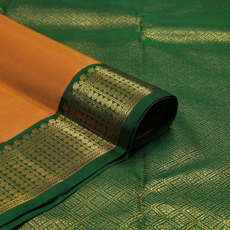 Hayagrivas Handloom Sunset Orange Kanjivaram Silk Saree with Bottle Green Border KBE2525C3-1
