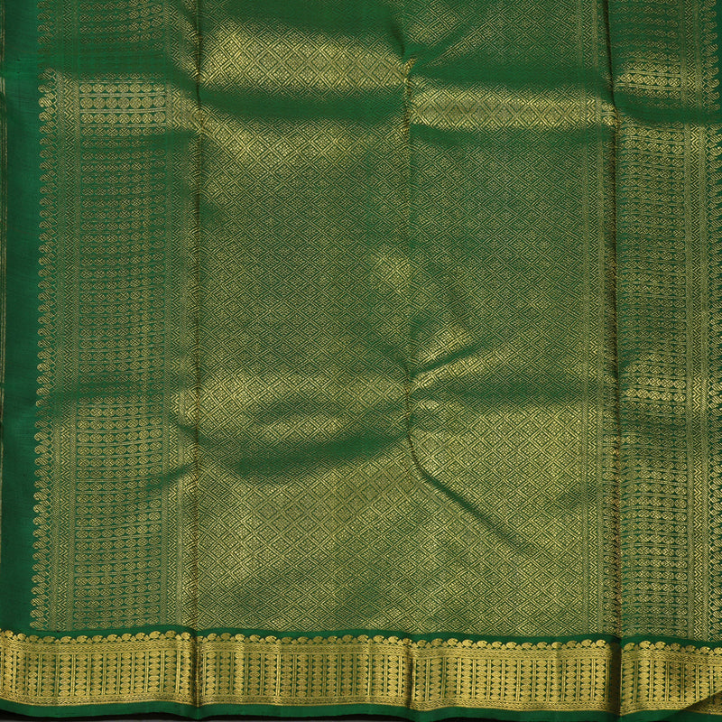 Hayagrivas Handloom Sunset Orange Kanjivaram Silk Saree with Bottle Green Border KBE2525C3-1
