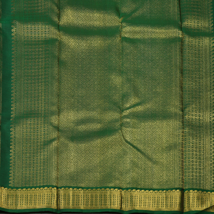 Hayagrivas Handloom Sunset Orange Kanjivaram Silk Saree with Bottle Green Border KBE2525C3-1