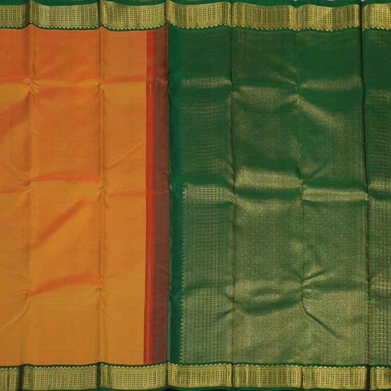 Hayagrivas Handloom Sunset Orange Kanjivaram Silk Saree with Bottle Green Border KBE2525C3-1