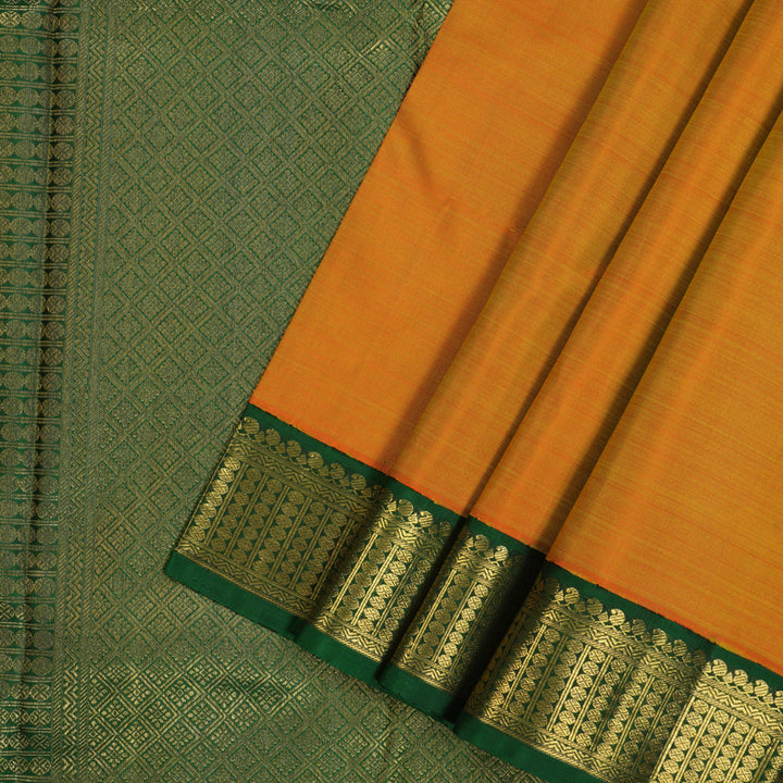 Hayagrivas Handloom Sunset Orange Kanjivaram Silk Saree with Bottle Green Border KBE2525C3-1