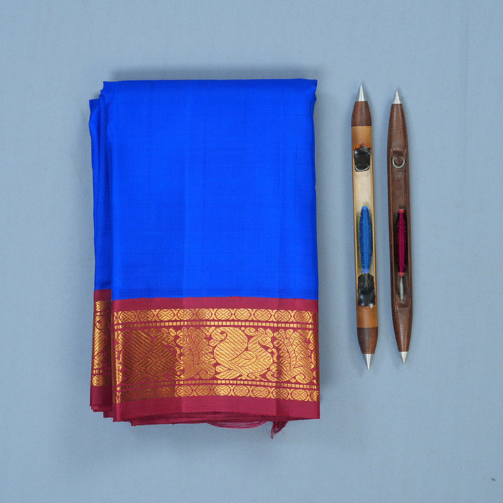 Hayagrivas Handloom MS Blue Kanjivaram Silk Saree with Maroon Border KBE2528C1-3