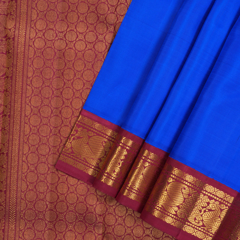 Hayagrivas Handloom MS Blue Kanjivaram Silk Saree with Maroon Border KBE2528C1-3