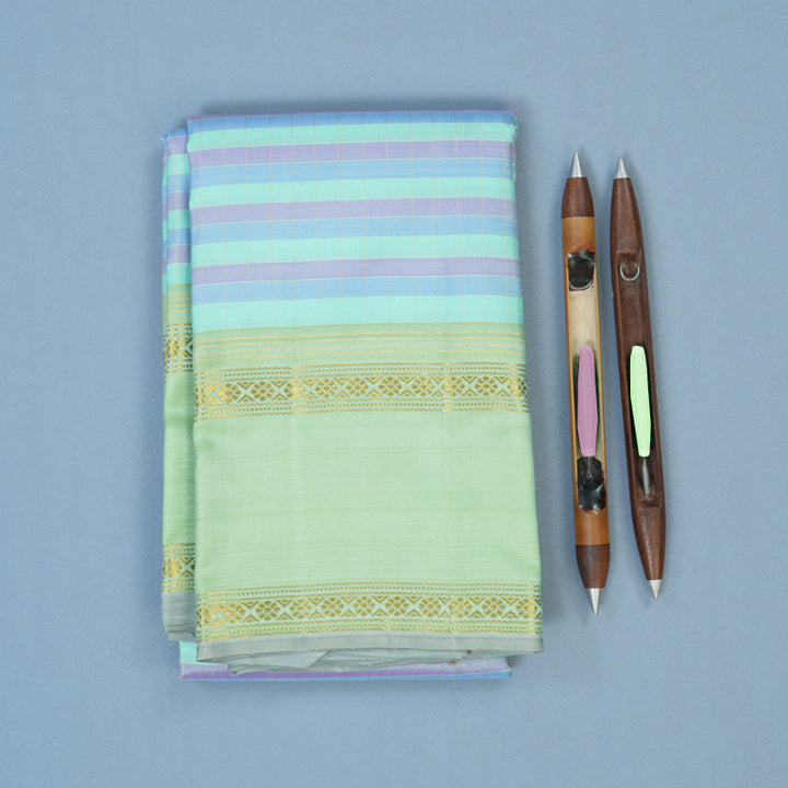 Hayagrivas Handloom Pastel Checks Kanjivaram Silk Saree with Pista Green Border KBE2529C3-1