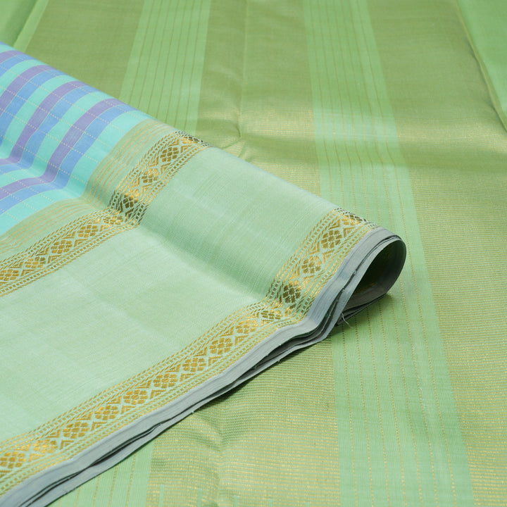 Hayagrivas Handloom Pastel Checks Kanjivaram Silk Saree with Pista Green Border KBE2529C3-1