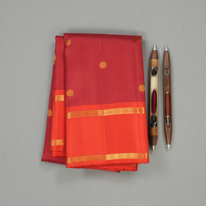 Hayagrivas Maroon Red Handloom Kanjivaram Silk Saree with Orange Border KBE252D3-1