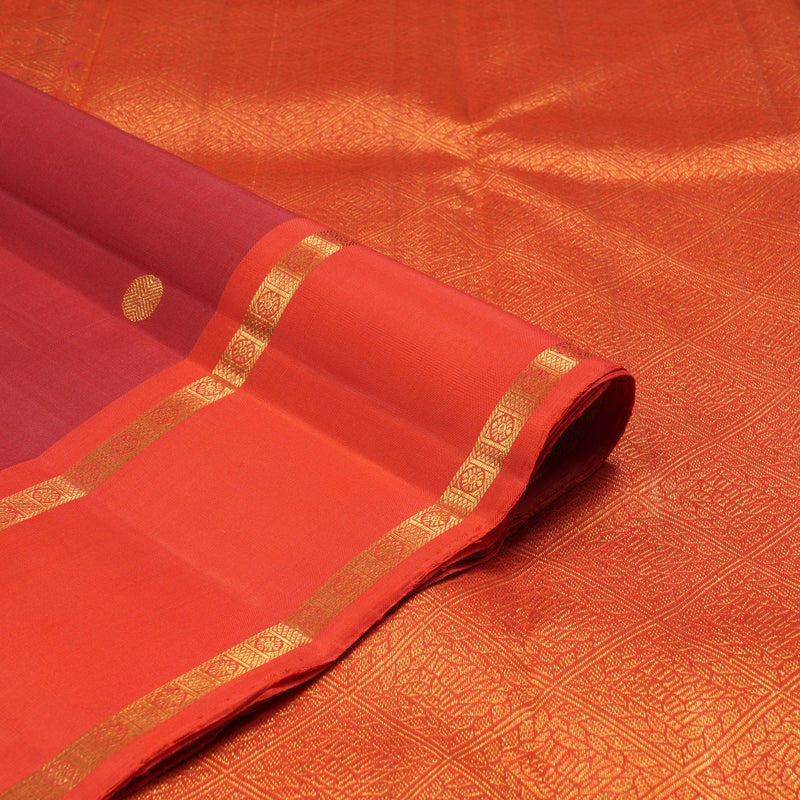 Hayagrivas Maroon Red Handloom Kanjivaram Silk Saree with Orange Border KBE252D3-1