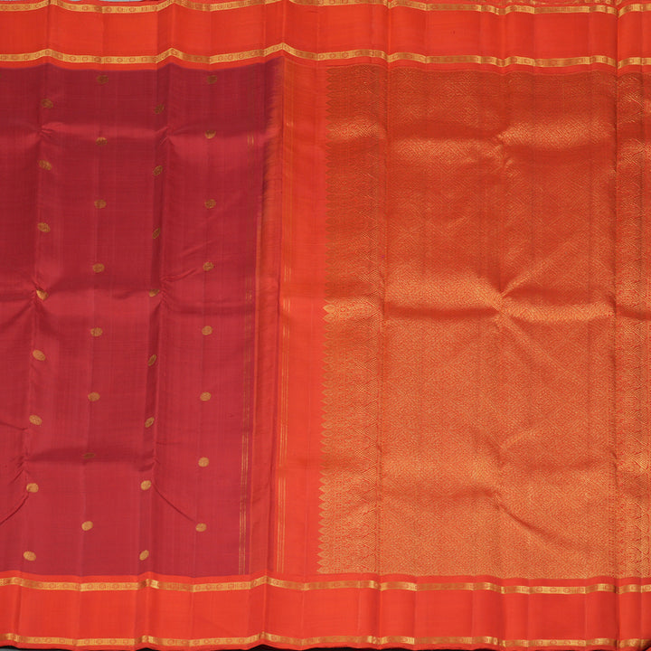 Hayagrivas Maroon Red Handloom Kanjivaram Silk Saree with Orange Border KBE252D3-1