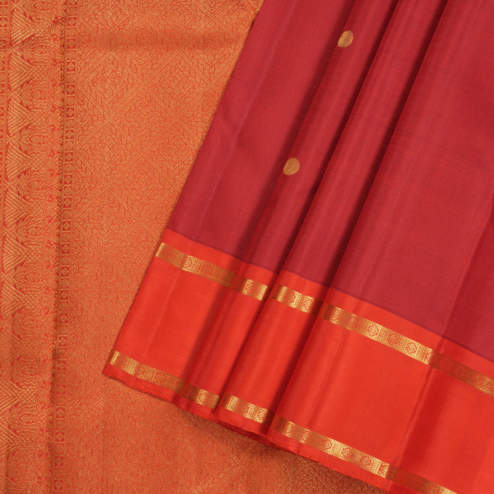 Hayagrivas Maroon Red Handloom Kanjivaram Silk Saree with Orange Border KBE252D3-1