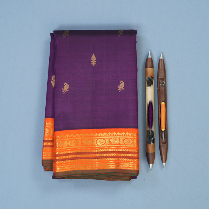 Hayagrivas Handloom Purple Kanjivaram Silk Saree with Orange Border KBE2530C1-1