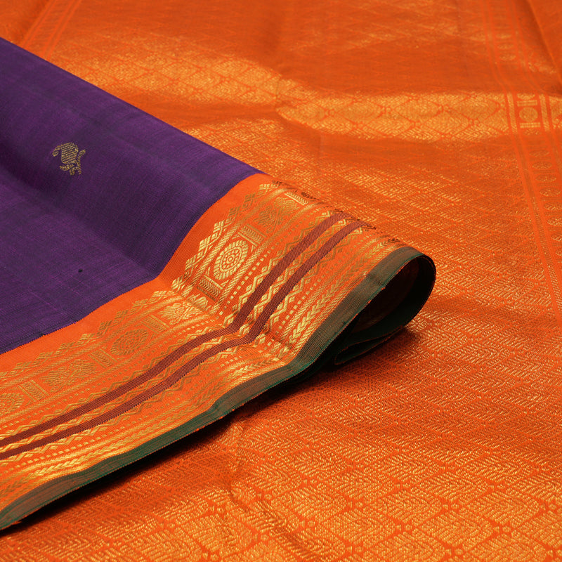 Hayagrivas Handloom Purple Kanjivaram Silk Saree with Orange Border KBE2530C1-1