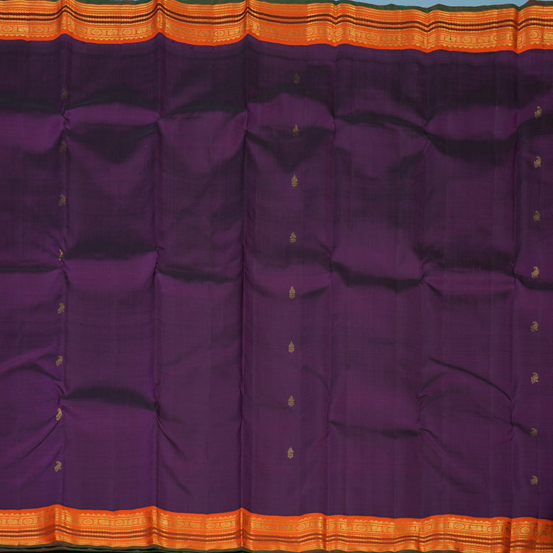 Hayagrivas Handloom Purple Kanjivaram Silk Saree with Orange Border KBE2530C1-1