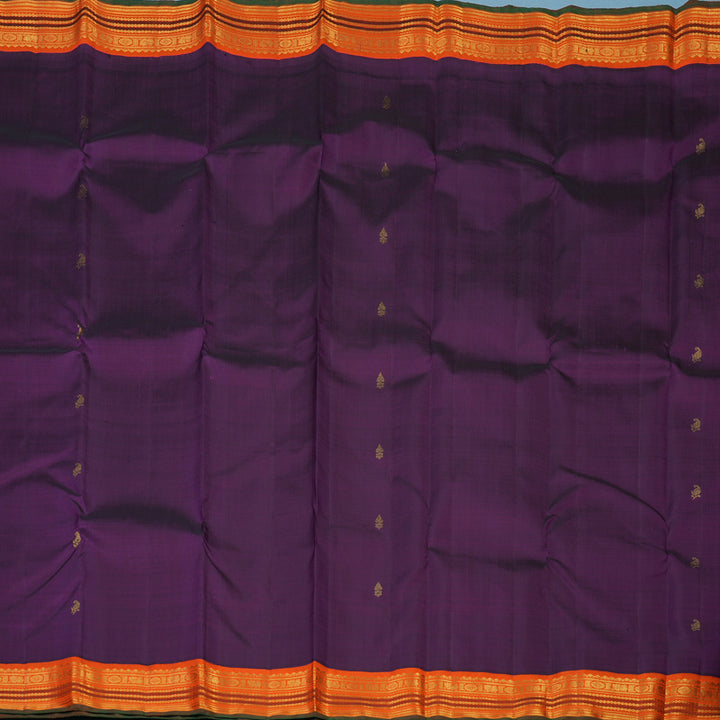 Hayagrivas Handloom Purple Kanjivaram Silk Saree with Orange Border KBE2530C1-1