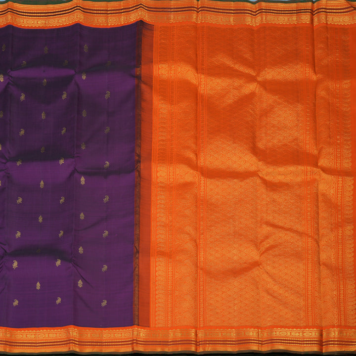 Hayagrivas Handloom Purple Kanjivaram Silk Saree with Orange Border KBE2530C1-1