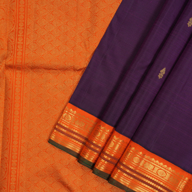 Hayagrivas Handloom Purple Kanjivaram Silk Saree with Orange Border KBE2530C1-1