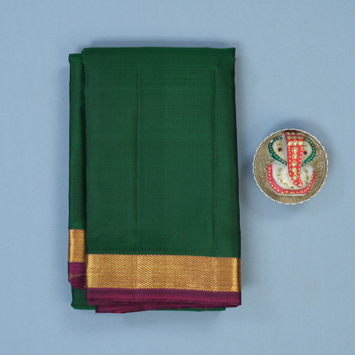 Hayagrivas Handloom Bottle Green Kanjivaram Silk Saree with Wine Magenta Border KBE2530C3-1