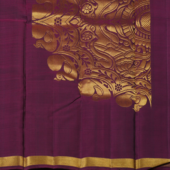 Hayagrivas Handloom Bottle Green Kanjivaram Silk Saree with Wine Magenta Border KBE2530C3-1