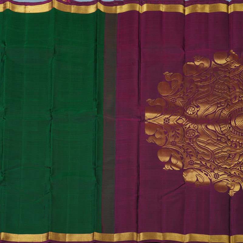 Hayagrivas Handloom Bottle Green Kanjivaram Silk Saree with Wine Magenta Border KBE2530C3-1