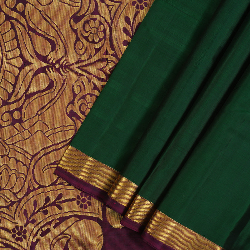 Hayagrivas Handloom Bottle Green Kanjivaram Silk Saree with Wine Magenta Border KBE2530C3-1