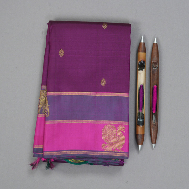 Hayagrivas Handloom Purple Kanjivaram Silk Saree with Vadamalli Purple Border KBE2532C14-1