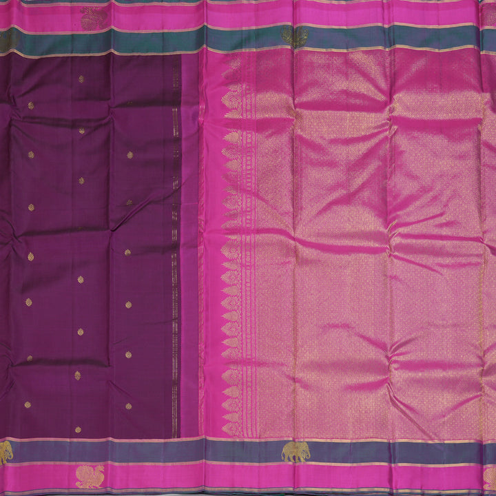 Hayagrivas Handloom Purple Kanjivaram Silk Saree with Vadamalli Purple Border KBE2532C14-1