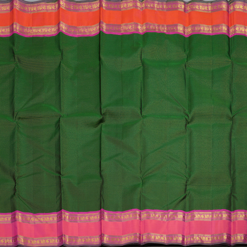 Hayagrivas Handloom Bottle Green Kanjivaram Silk Saree with Orangish-Pink Border KBE2532C8-1