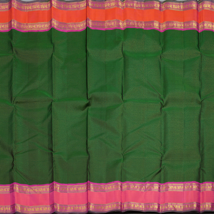 Hayagrivas Handloom Bottle Green Kanjivaram Silk Saree with Orangish-Pink Border KBE2532C8-1